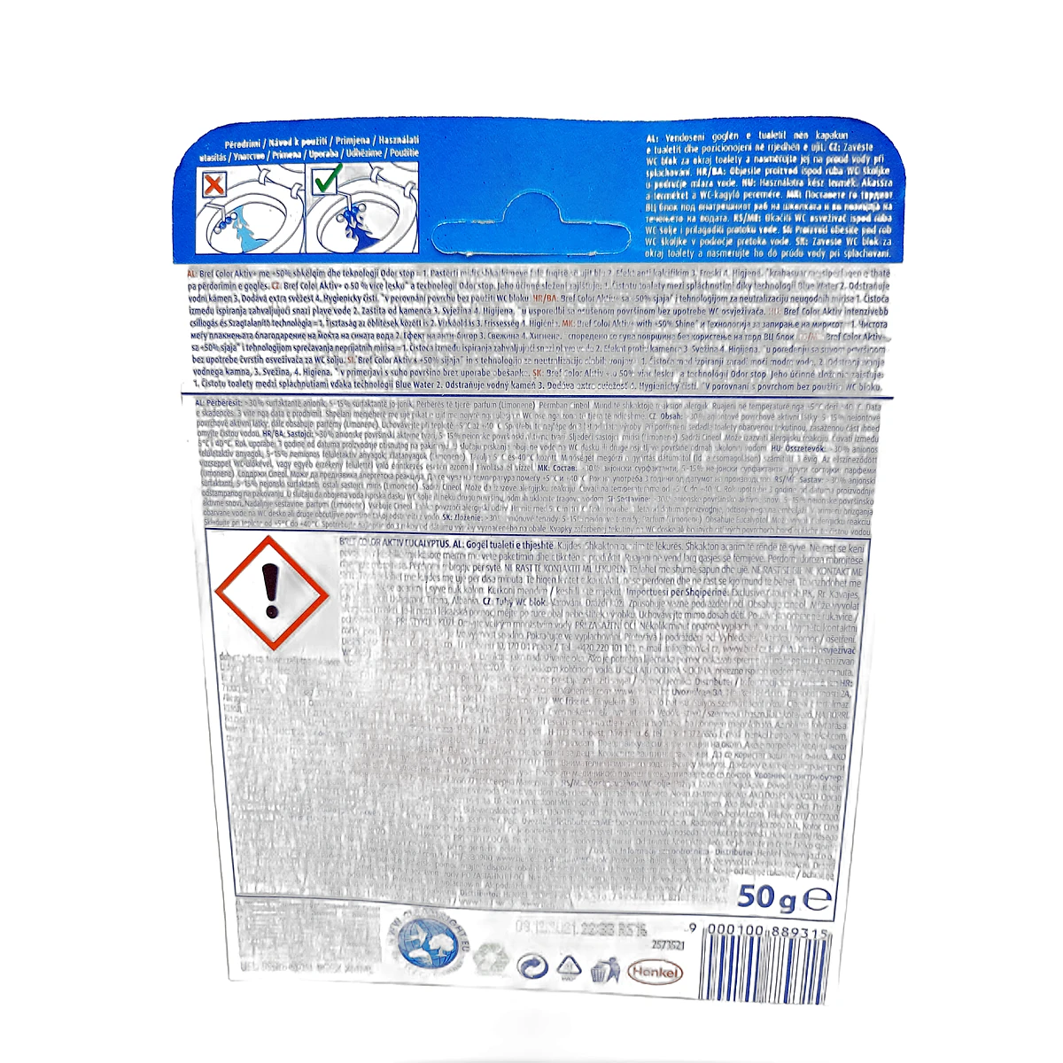 Bref toilet freshener 50 g Blue Aktiv Color Aktiv Blue Eucalyptus - Slika 2