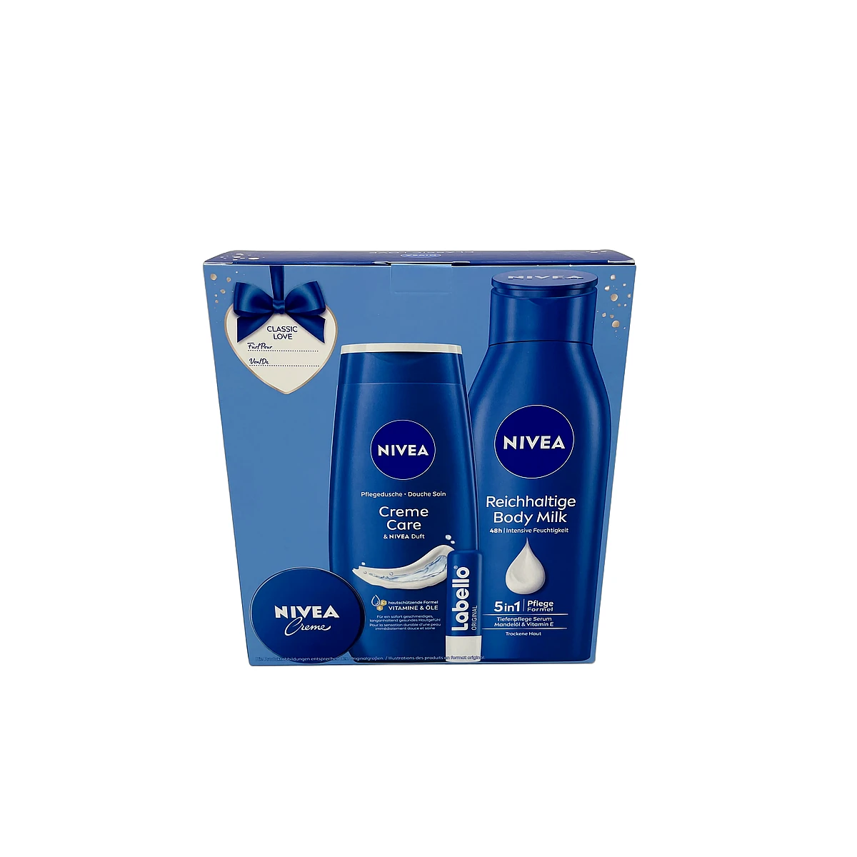 Nivea gift set Classic Love Creme Care shower gel 250ml+body milk 400ml+cream 30ml+Original Labello 4,8 g - Slika 2