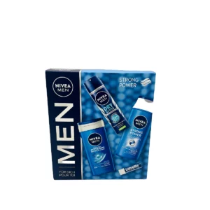 Nivea gift set men Strong Power shower gel 250ml+ shampoo 250 ml+deo 150ml+labello 5,5ml