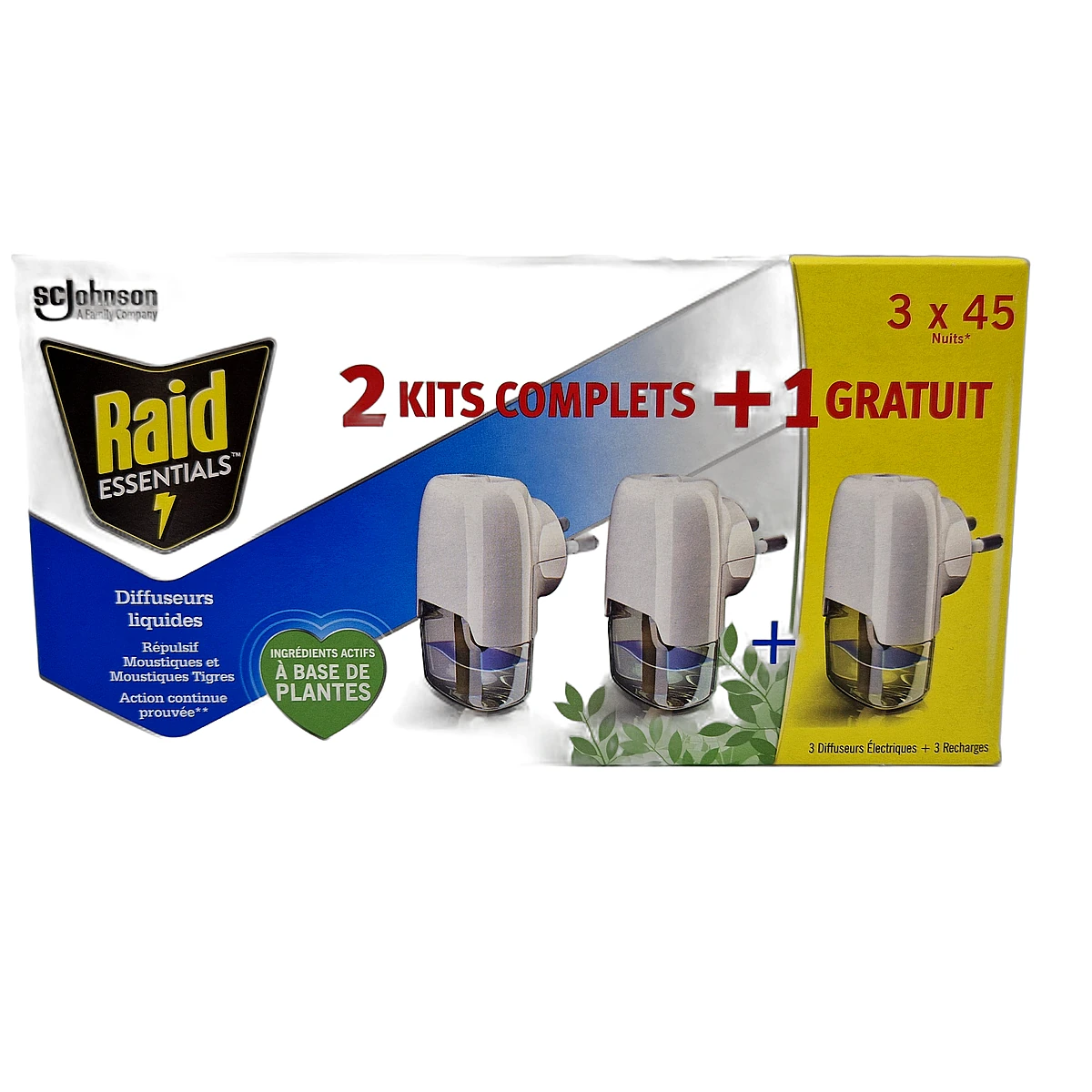 Raid fly and mosquito killer 3 pcs electric system + 3 pcs refill triopack 3x45 night
